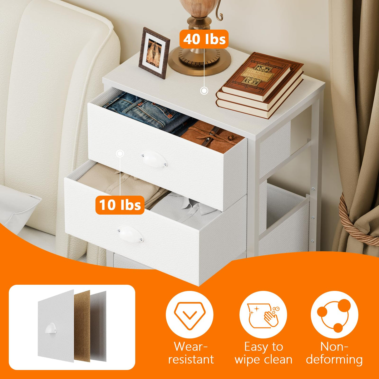 Furnulem White Tall Dresser for Bedroom with 7 Drawers, Vertical Chest of Drawer in Closet, Nightstand Storage Tower Unit Organizer with Fabric Bins for Dorm,Living Room,Entryway,Hallyway Furnulem