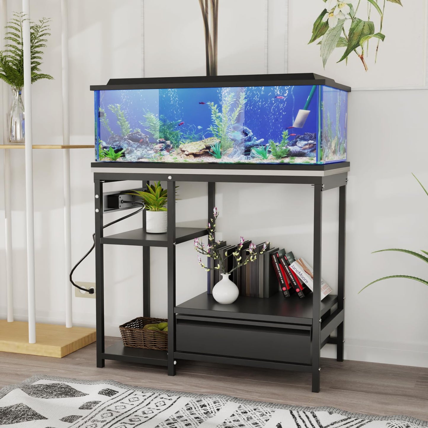 40-50 Gallon Fish Tank Stand Aquarium Stand with Power Outlet 36.6''×19.7'' Fish Tank Table with Drawer fits Aquarium Turtle Tank or Reptile Terrariums