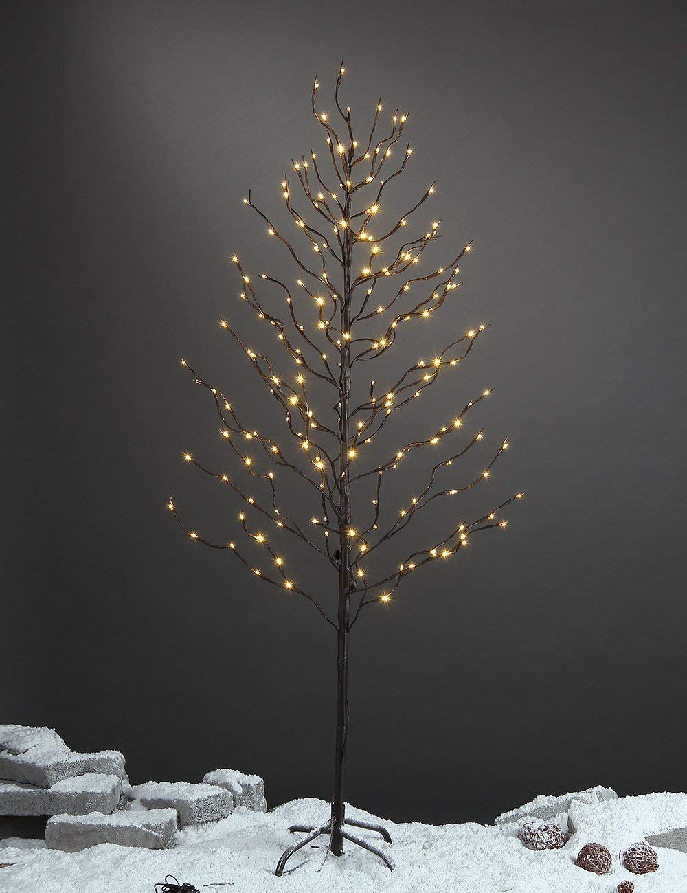 LIGHTSHARE 5FT 200L Lighted Star Light Tree,Warm White, Brown Branch Decoration Light,Home/Festival/Party/Christmas,Indoor and Outdoor Use