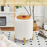 Mxfurhawa Round Ottoman Foot Stool with Storage and Metal Legs for Living Room Bedroom, Velvet Upholstered Footrest Stool Support 300lbs Modern Padded Seat Ottoman Coffee Table (Cream) Mxfurhawa