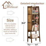 Welnow Bamboo Rattan Bookcase with Cabinet, 3-Tier Storage Shelf with Side Table & End Table Function, Large Modern Wood Organizer for Living Room or Bedroom, Walnut Bookshelf Welnow