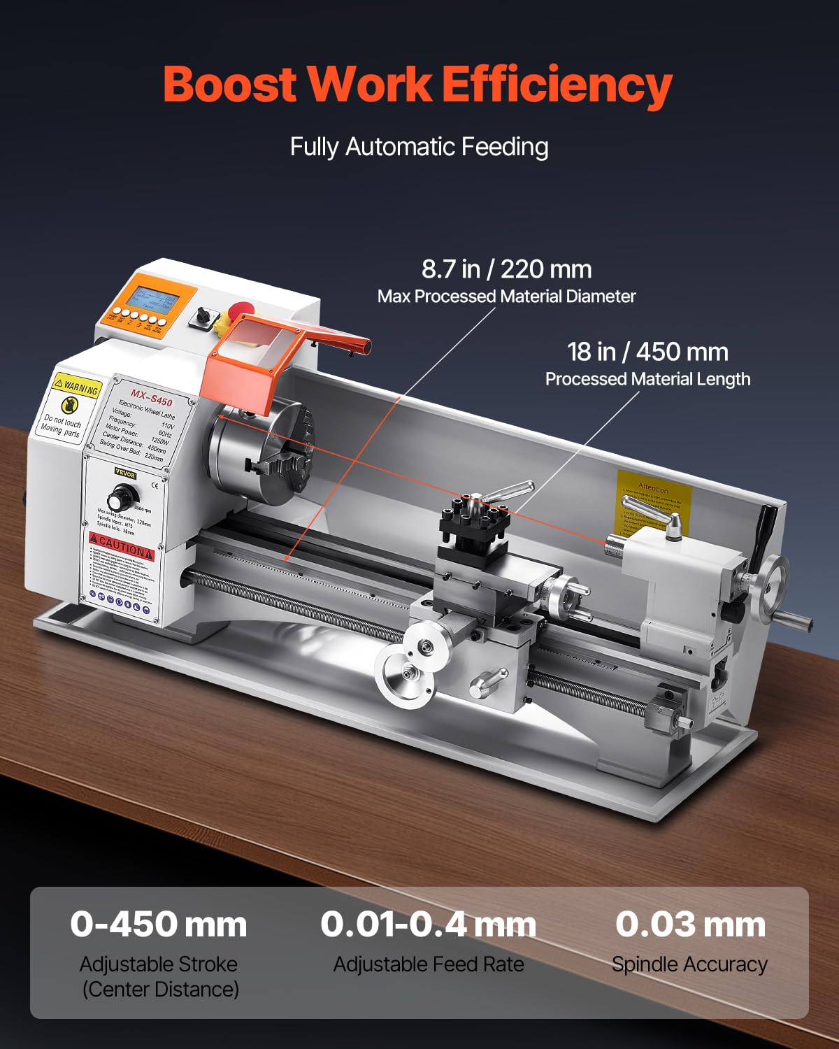 VEVOR Metal Lathe Machine, 8.7 x 18 in, Precision Bench Power Metal Lathe, Automatic Feed, 0-2500 RPM Variable Speed, 1250W Brushless Motor, for Processing Precision Parts Soft Metals Wood Plastics VEVOR