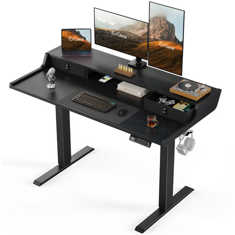 ErGear Electric Standing Desk with Drawers, 48″ x 24″ Gaming Desk with Monitor Stand, C-Clamp Mount Compatible, Home Office Height-Adjustable Desk with Storage Shelf, 4 Preset Heights, Black, EGESD36B ErGear
