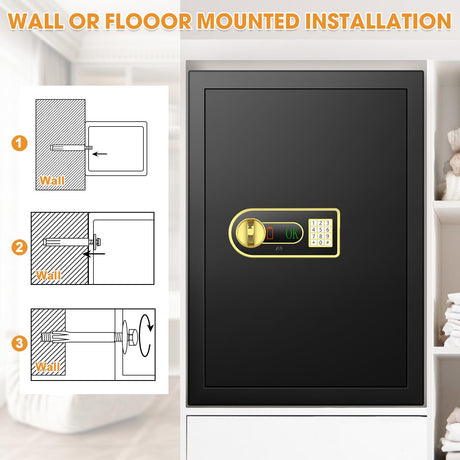 4.0 Cu ft Large Safes for Home Use Fire and Water Proof, Digital Security Fireproof Safe with Combination and Key, 2 Removable Shelves, Anti-Theft Home Safe Box for Document Money Valuables Pisleto