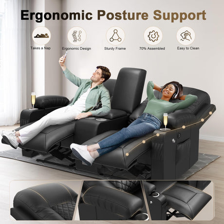 YONISEE Large Loveseat Recliner, Loveseat Recliner Sofa with Storage Console, Recliner Chair with USB Ports, 2 Cell Phone Holders, Cup Holder, Loveseat Couch for Living Room YONISEE