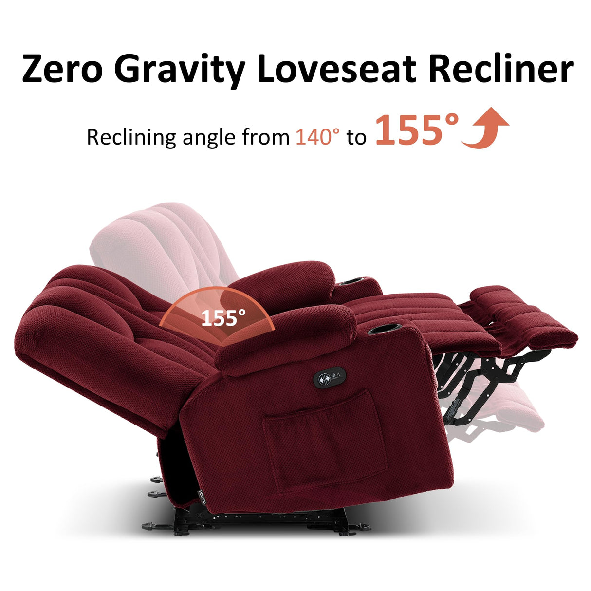 MCombo 57.8" Zero Gravity Power Loveseat Recliner with Heat and Vibration Massage, Reclining Loveseat Sofa with USB Ports, Cup Holders for Living Room, Fabric 6035SET (Burgundy) MCombo