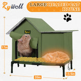Rywell Heated Cat House for Outside Large,Super Insulated&Weatherproof,Heated Cat House for Cats, Elevated Heated Outdoor Cat House for Feral Cat with Waterproof Eaves,Timer & Temp Adjustable Rywell