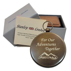 Engraved Anniversary Compass Gifts for Him, Men, Husband, Boyfriend | Personalized Compass Gift with Optional Laser Engraved Wood Box (FBA - Adventures) Stanley London