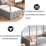 Harper & Bright Designs Grey Twin House Bed Frame with Fence Rails for Kids Harper & Bright Designs