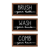LIBWYS Bathroom Sign & Plaque (Set of 3) Wash Your Hands Brush Your Teeth Comb Your Hair Decorative Rustic Wood Farmhouse Bathroom Wall Decor (Black) LIBWYS