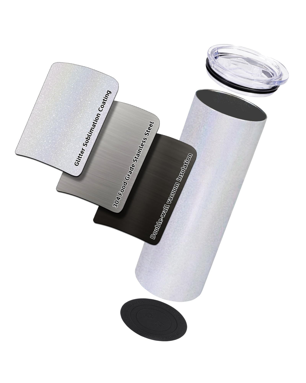 OFFNOVA Stainless Steel Glitter White 20 OZ Tumbler, 2 Pack with Lid and Straw, Sublimation Tumbler Blank Coffee Mug, Double-Walled Vacuum Insulated OFFNOVA