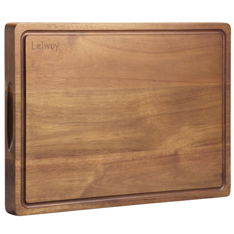Wood Cutting Board for Kitchen, Large Wooden Thick Chopping Board with Juice Groove and Handles, Pre-Oiled Carving Tray for Meat & Cheese (17 x 12 inch) Lelwoy
