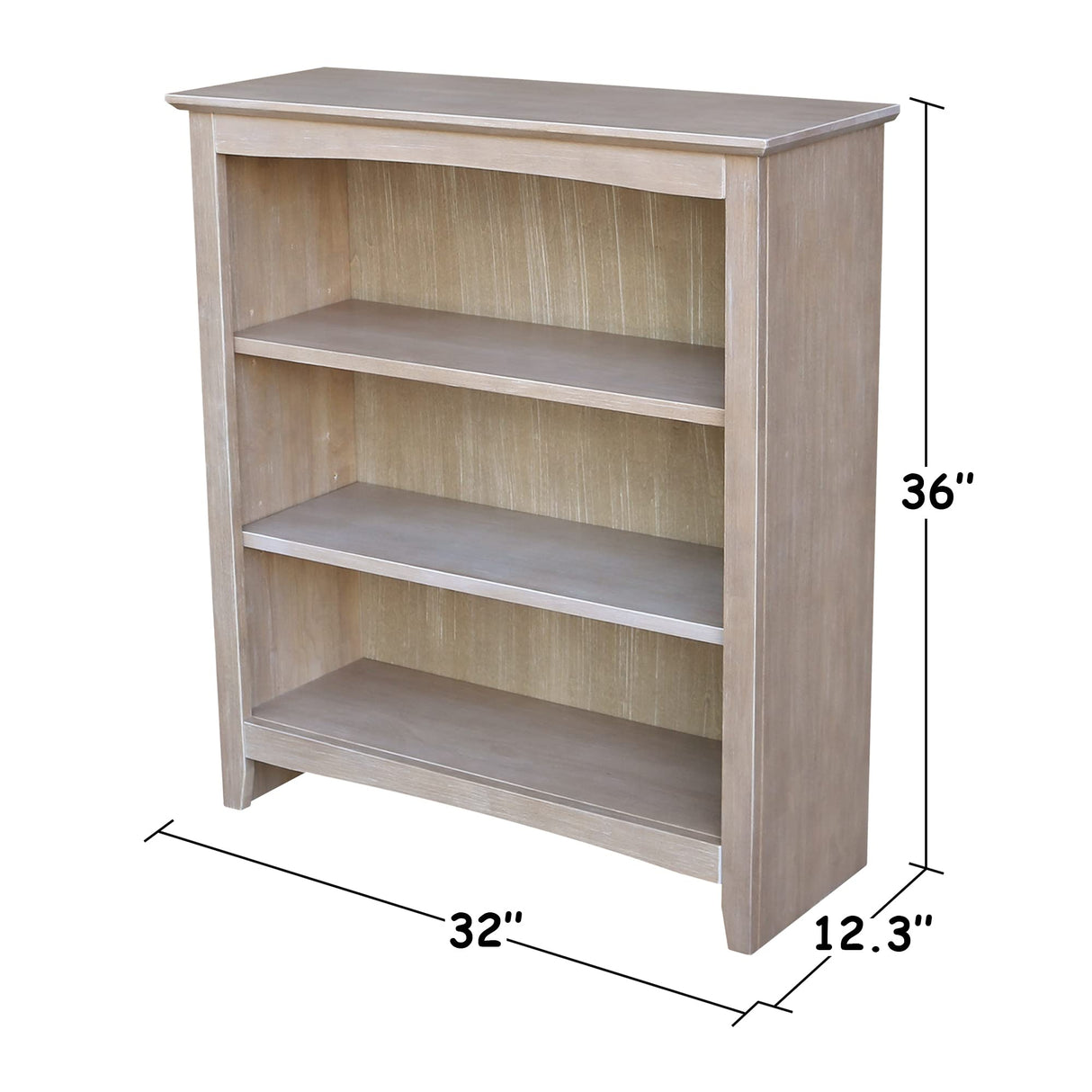 IC International Concepts, Shaker Solid Wood Bookcase, 2 Adjustable Shelves, Solid Real Wood, Sturdy Parawood, Spacious Dimensions 36"H x 28.85"W x 9.84"D, 40 LBS/ Shelf Capacity, Washed Gray Taupe IC INTERNATIONAL CONCEPTS