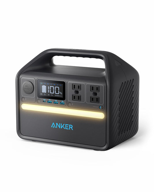 Anker 535 Portable Power Station, 512Wh Solar Generator (Solar Panel Optional) with LiFePO4 Battery Pack, 500W 9-Port Powerhouse, 4 AC Outlets, 60W USB-C PD Output, LED Light for Outdoor Camp - WoodArtSupply