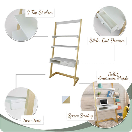 American Trails Freestanding Ladder Desk With Drawer, Natural Maple/White American Trails
