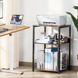 LELELINKY Large Brown Record Player Stand, 3 Tier Big End Table with Vinyl Storage Shelf Up to 130 Albums, Industrial Turntable Printer Stands Modern Side Tables for Living Room, Bedroom, Office LELELINKY