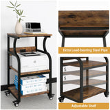 Natwind 3 Tier Printer Stand,Printer Table with Adjustable Storage Shelf, Rolling Printer Cart with Wheels for Home Office Organization,Multifunctional Shelves for Heat Press,3D Printer (Retro) Natwind
