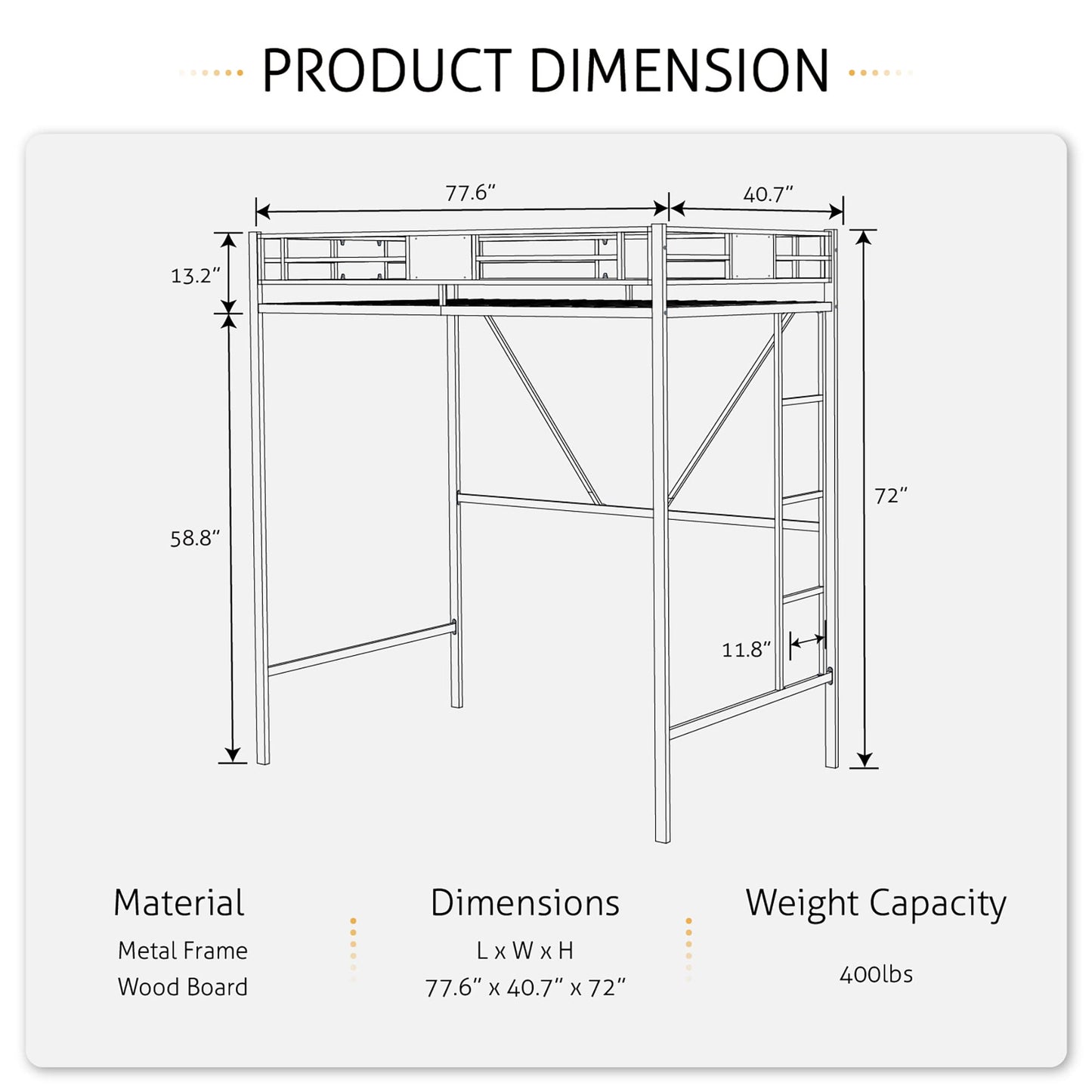 SHA CERLIN Black Metal Twin Loft Bed Frame with Stairs and Full-Length Guardrail - WoodArtSupply