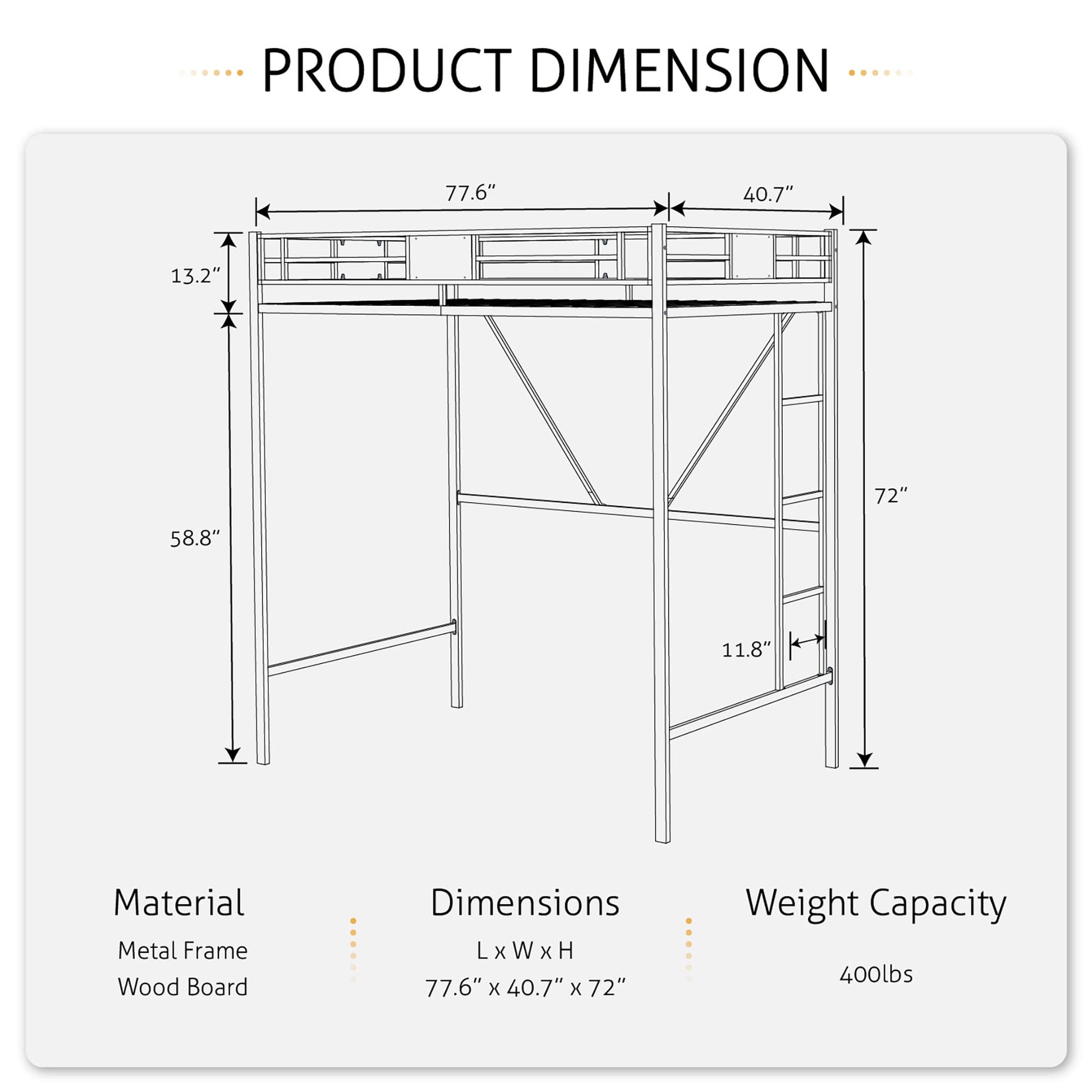 SHA CERLIN Black Metal Twin Loft Bed Frame with Stairs and Full-Length Guardrail - WoodArtSupply