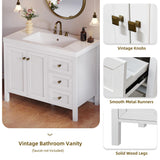 YITAHOME 42" Bathroom Vanity with Sink Set, Vintage Bathroom Cabinet Vanity with Resin Basin, Extra Large Storage with 2 Soft-Closing Doors & 3 Drawers, White YITAHOME