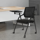 Kreiaoer Folding Office Chair with Tablet and Caster Wheel, Mesh Guest Reception Chairs with Arm, Rolling Chair for Office, School, Training Conference Waiting Room (Black) Kreiaoer