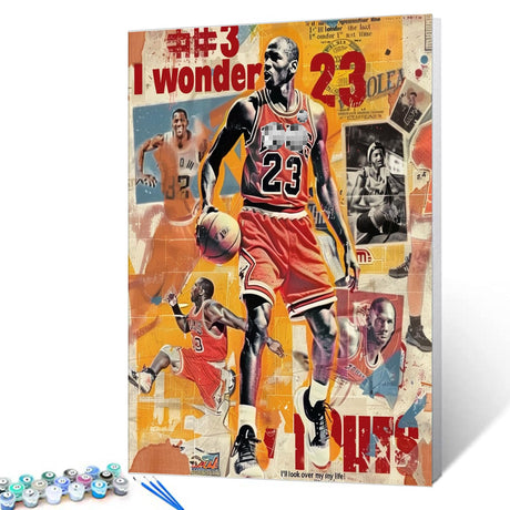 Sports Star Paint by Number DIY Painting Basketball Player Paint by Numbers for Adults and Beginners Vintage Collage Colorwork Paintwork Crafts Gift for Friends and Family 16"x20"(Without Frame ) Tucocoo
