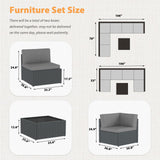 AECOJOY 7 Piece Outdoor Patio Furniture Set, Outdoor Sectional Conversation Furniture Chair with Coffee Table,Patio Sectional for Garden,Backyard(Grey Cushions and Black PE Rattan) AECOJOY