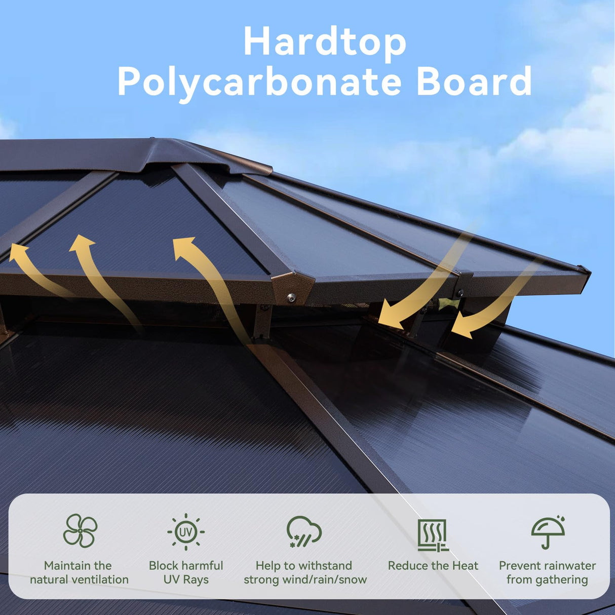 Aoxun 10'x12' Hardtop Gazebo, Aluminum Frame Permanent Pavilion with Curtains and Netting, Outdoor Polycarbonate Gazebo, Double Roof Canopy, for Gardens, Patios, Lawns Aoxun