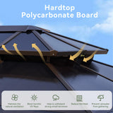 Aoxun 10'x12' Hardtop Gazebo, Aluminum Frame Permanent Pavilion with Curtains and Netting, Outdoor Polycarbonate Gazebo, Double Roof Canopy, for Gardens, Patios, Lawns Aoxun