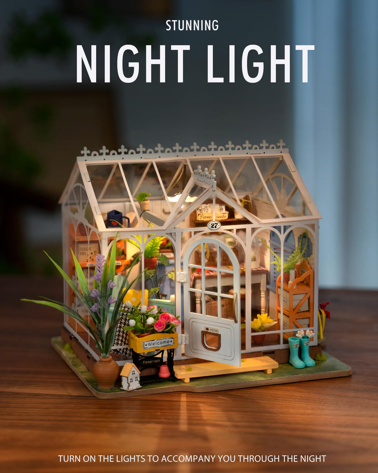 Rolife DIY Miniature Dollhouse Kit, Build 9.6" Greenhouse Diorama Kit Building Set with LED Room Hobby Craft for Aduls Uniue Gifts for Teens (Dreamy Garden) Rolife