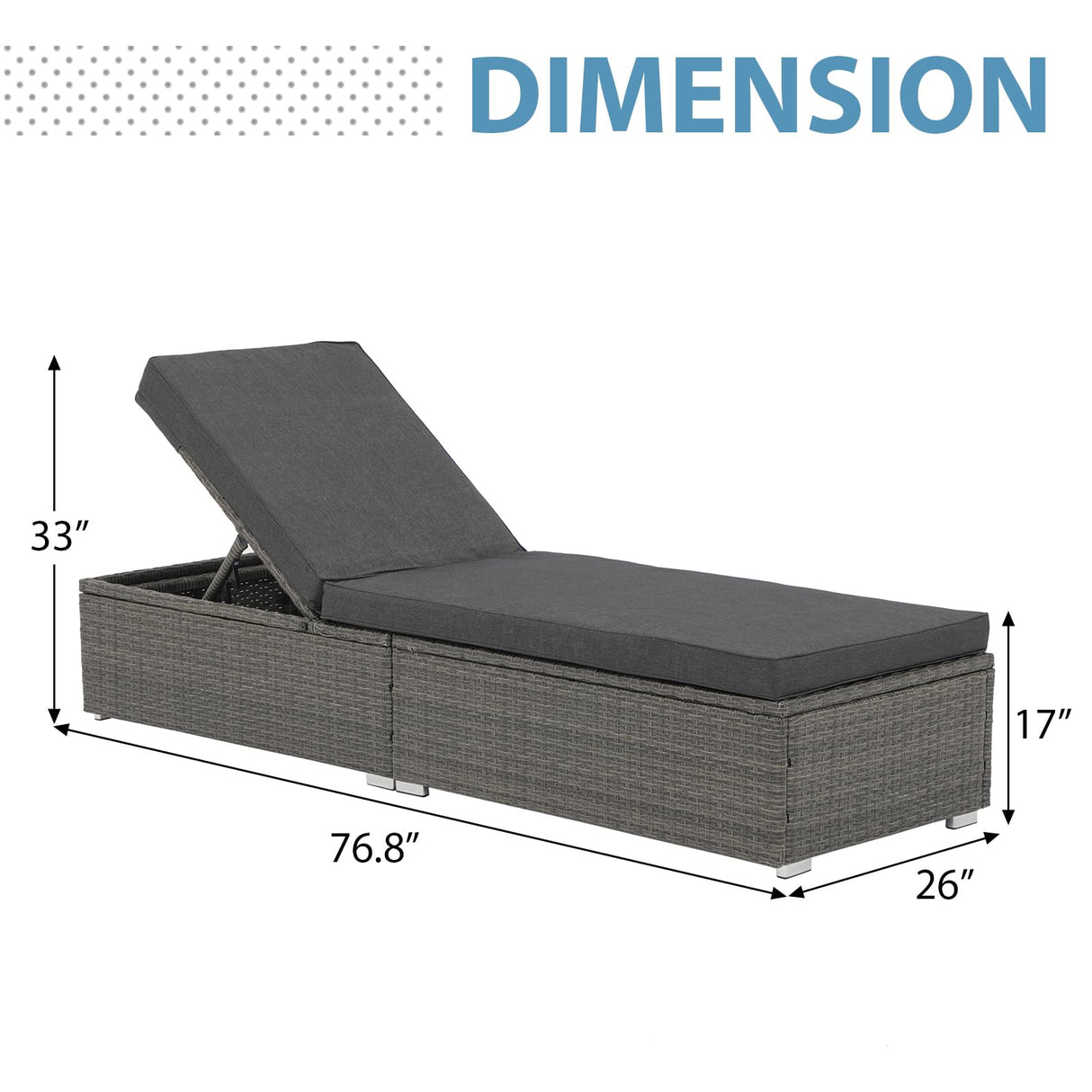 JOIVI Outdoor Patio Chaise Lounge Chairs Set of 2, PE Wicker Patio Pool Lounge Chairs Furniture Set of 2, Pool Lounger Gray Rattan Adjustable Backrest with Removable Dark Gray Cushion JOIVI