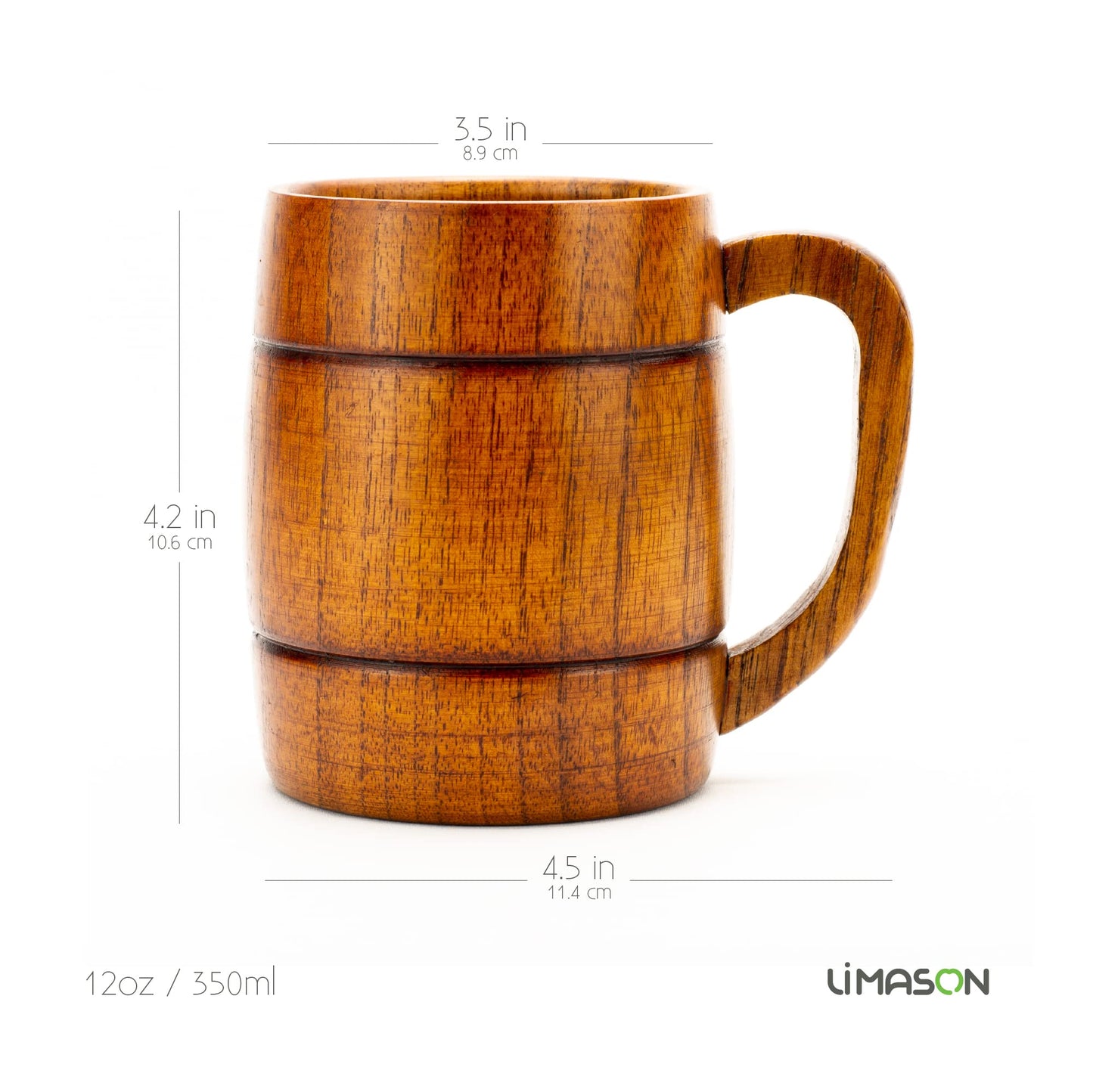 Wooden Mug with Handle | 12oz (350ml) Wood Drinking Cup for Beer, Coffee & Tea, Hot or Cold, Brown, LS-WC-1 - WoodArtSupply