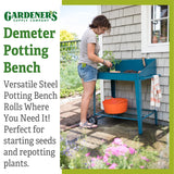Gardener's Supply Company Demeter Metal Potting Bench with Wheels | Heavy Duty Outdoor Garden Work Table Workbench Workstation with Side Metal Sidewalls | Best for Seed Starter Planting & Transplants Gardener's Supply Company