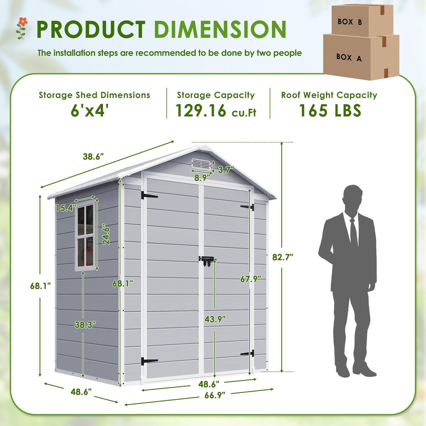 JUMMICO Outdoor Storage Shed, 6 x 4 FT Resin Shed with Floor and Lockable Door, Plastic Garden Tool Outside Sheds for Patio Backyard Lawn - WoodArtSupply