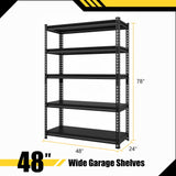 Rufokisa 48" W Garage Shelving Heavy Duty，3000LBS Loads Metal Shelving Units and Storage,5-Tier Garage Storage Shelves Heavy Duty, Industrial Utility Shelves,48”W x 24”D x 78”H(Black) Rufokisa