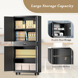 Athena Collection 4 Tier Storage Cabinet with Wheels, Large Capacity 73" Garage Metal Storage Cabinet with Drawer and Adjustable Shelves, Lockable Utility Tall Cabinet for Home Office, Black Athena Collection