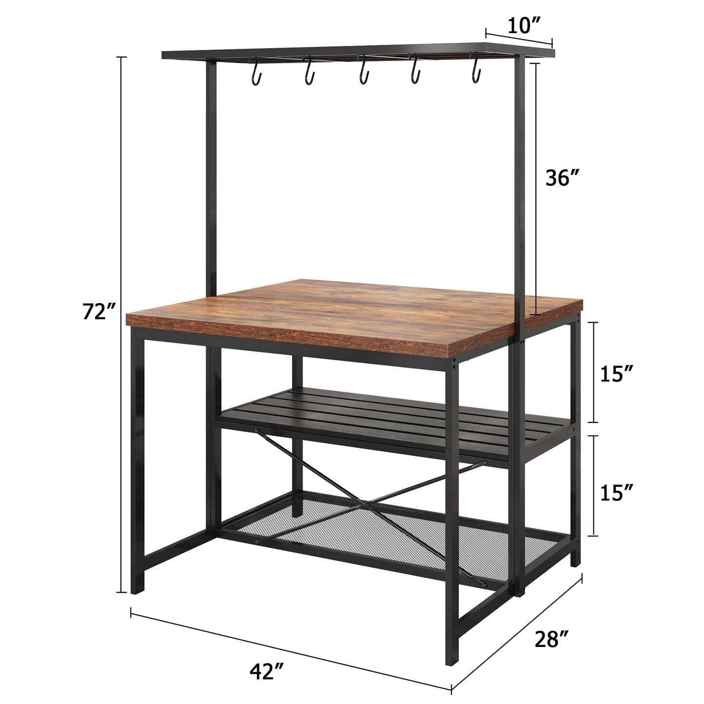 GAOMON Kitchen Island, Bakers Rack, Island Table for Kitchen,3 Tier Microwave Stand Oven Shelf with Storage, Storage Shelf for Kitchen Dining Room Living Room,5 Hooks