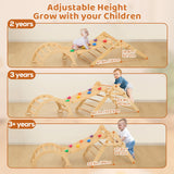 FUNLIO Foldable Pikler Triangle Set, Montessori Climbing Set with Solid Wood for Toddlers 2-5 yrs, Adjustable 5-in-1 Indoor Play Gym with Arch/Slide/Climbing Rock/Triangle, Easy to Install-Medium Size FUNLIO