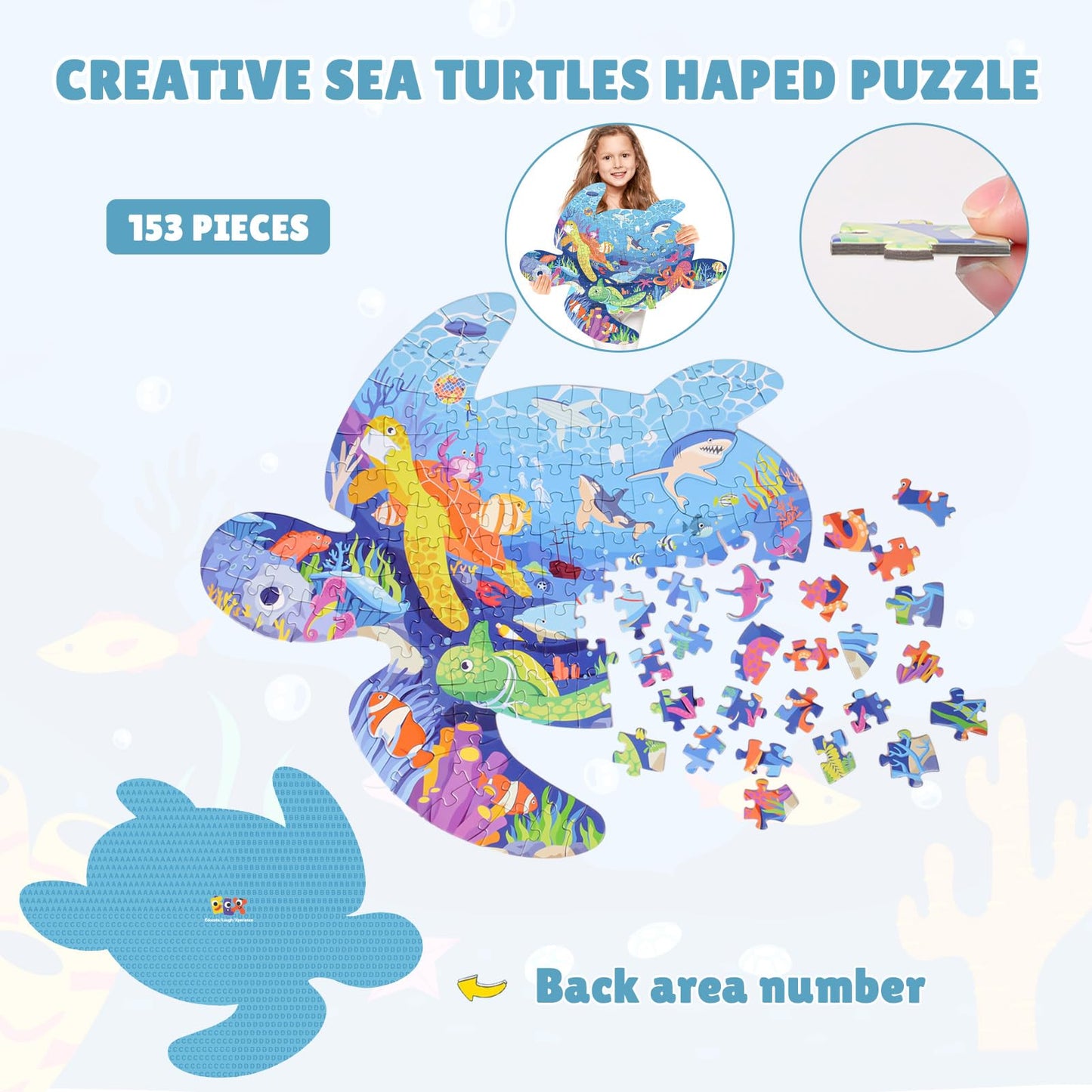 ELX 153 Piece Sea Turtle Jigsaw Puzzle for Kids 4-10, Seaworld Floor Puzzle for Preschool Learning (21.42 X 16.42 in)