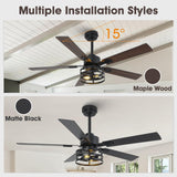 Vaczon 52" Farmhouse Ceiling Fans with Lights and Remote, Outdoor Ceiling Fan Dual Finish 5 Blades 6-Speed Quiet and Reversible DC Motor, Ceiling Fan with Light for Bedroom Living Room and Patio Vaczon