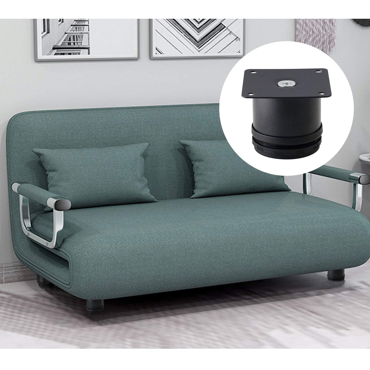 Kyuionty Set of 4 Stainless Steel Furniture Legs 2 Inch, Adjustable Round Cabinet Legs 2" Dia Kitchen Feet, Metal Replacement Legs for Cabinet Sofa Couch Shelves Table (Black) Kyuionty