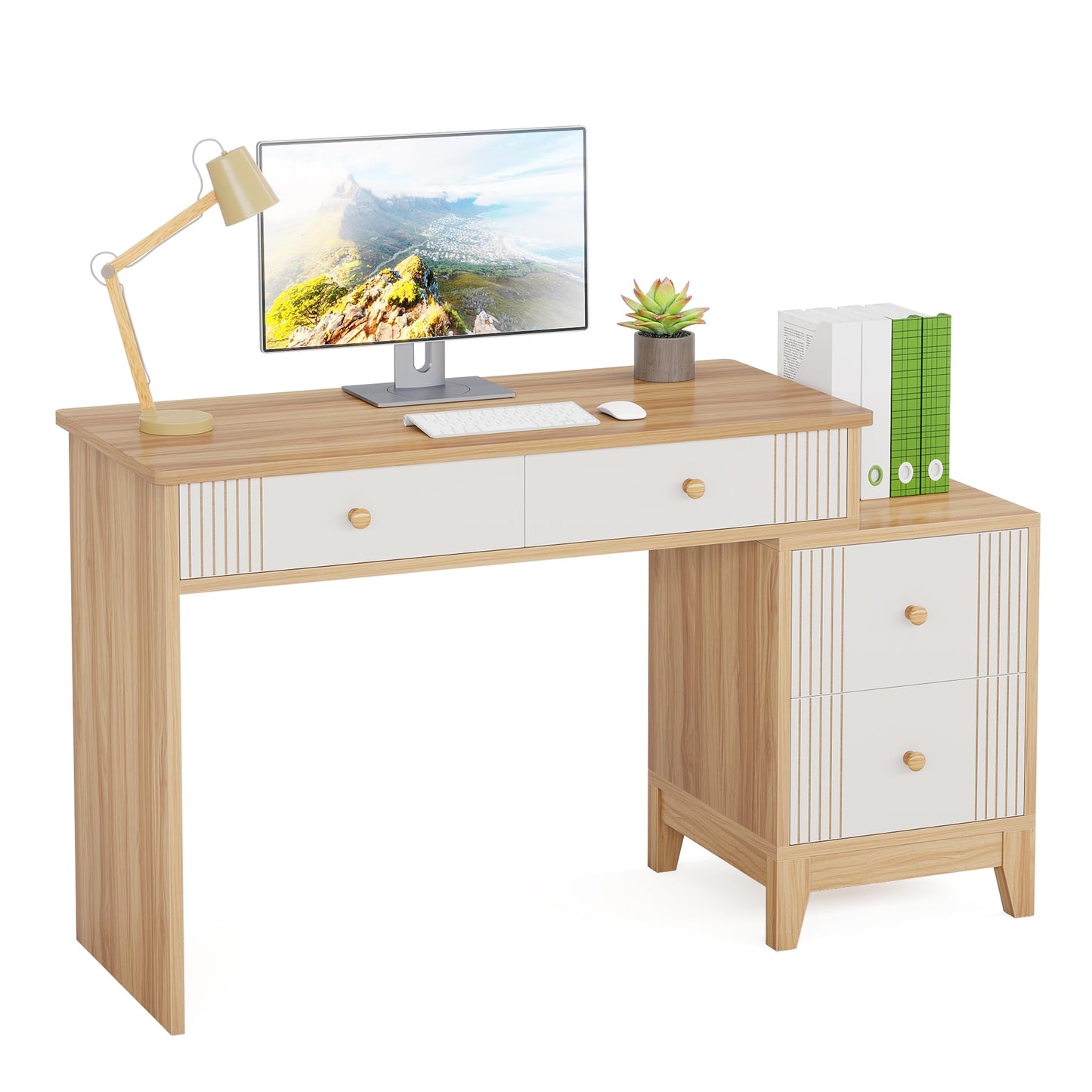 Tribesigns Computer Desk with 4 Drawers, 51-Inch Home Office Desks with Storage, Modern Wooden Executive Desk Study Writing Table Workstation for Small Space, Bedroom - WoodArtSupply