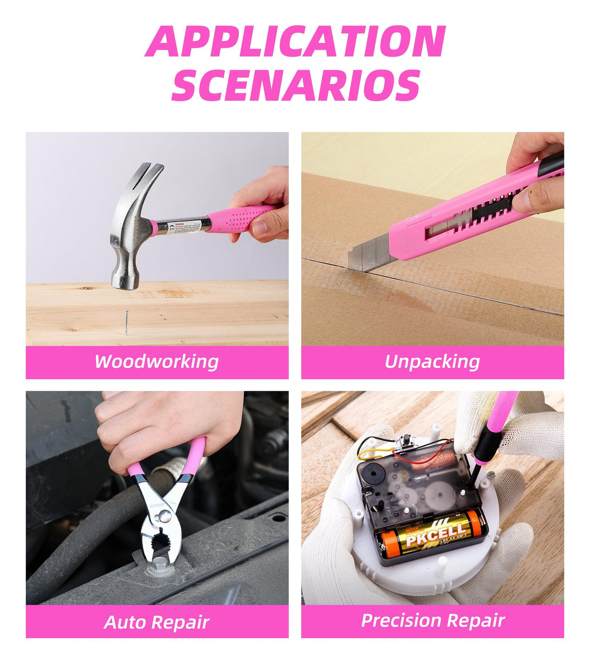 DIFFLIFE Tool Set Pink-40 Piece - General Household Hand Tool Kit with Plastic Toolbox Storage Case(Pink) DIFFLIFE