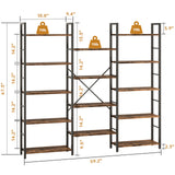 Shintenchi Triple Column 5 Tier Bookshelf, Industrial Large Bookcase Display Shelves, Large Etagere Bookshelf,Wide Book Shelf Book Case for Home & Office, Rustic Brown Shintenchi