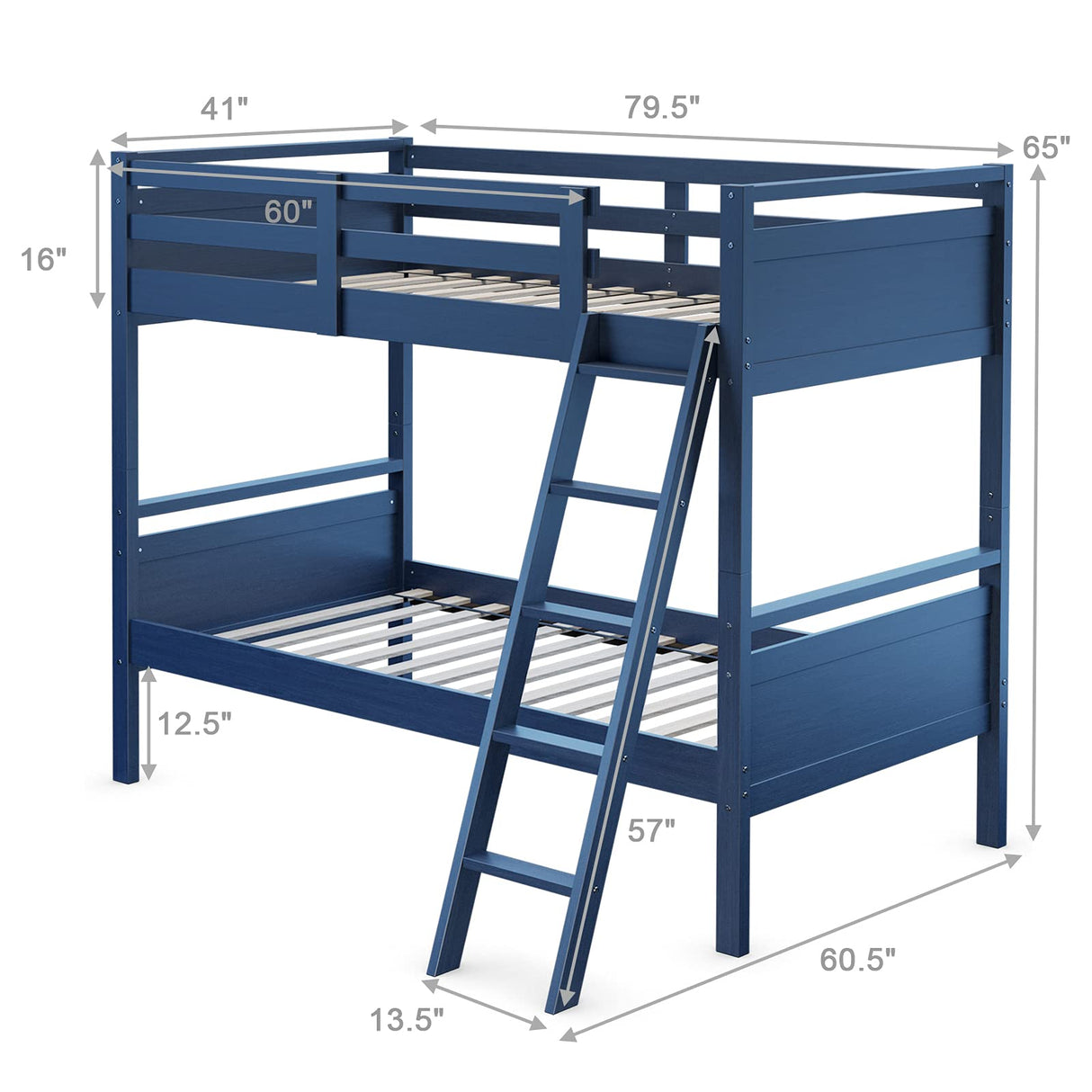 Giantex Twin Over Twin Bunk Bed, Solid Wood Twin Bunk Bed Convertible Into Two Individual Beds, Kids Twin Bunk Bed w/Ladder & Guard Rail for Boys Girls (Navy) Giantex