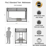 HXERY Bunk Bed Twin Over Twin, 54" Inch Metal Floor Bunk Bed with 11" Guardrails and Convertible Side Ladder. Black HXERY