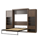 REALROOMS Halstead Queen Size Murphy Bed with 2 Nightstand Cabinets, Space-Saving Fold-Out Wall Bed with Open Shelving and Concealed Storage for Bedroom or Guest Room, Walnut REALROOMS