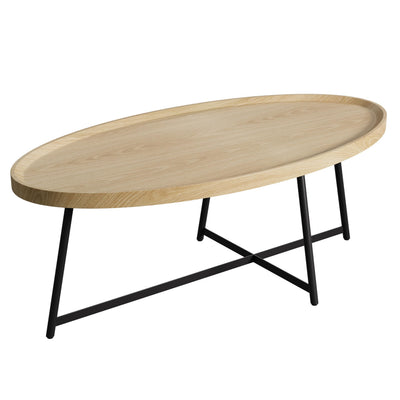 Modern Coffee Table, Oval Wood Coffe Table Center Table with Metal Leg for Living Room, 47 Inch Coffee Tables Accent Furniture (Oval Coffee Table, Nature)