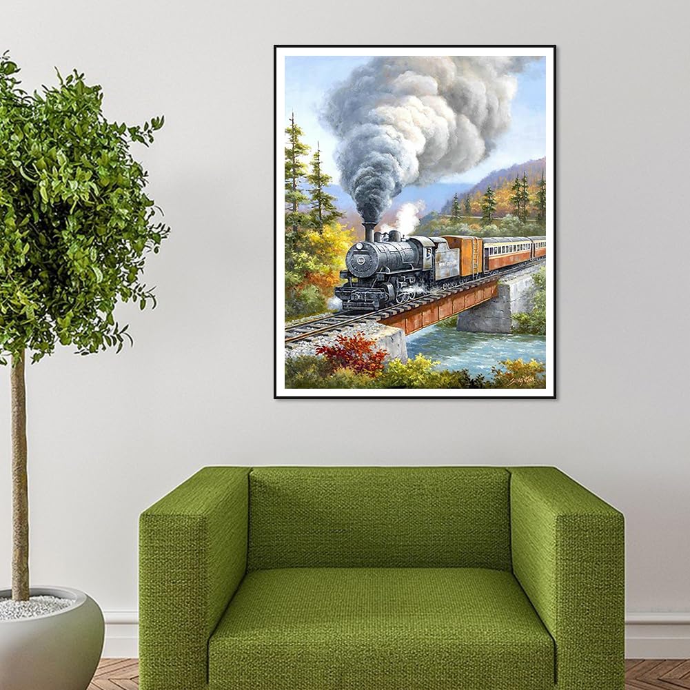 Acudotr Diamond Painting Kits for Adults, 5D DIY Diamond Art Kits for Beginners, Full Drill Diamond Painting Kits for Home Wall Decor, Running Train, 12x16 Inch Acudotr