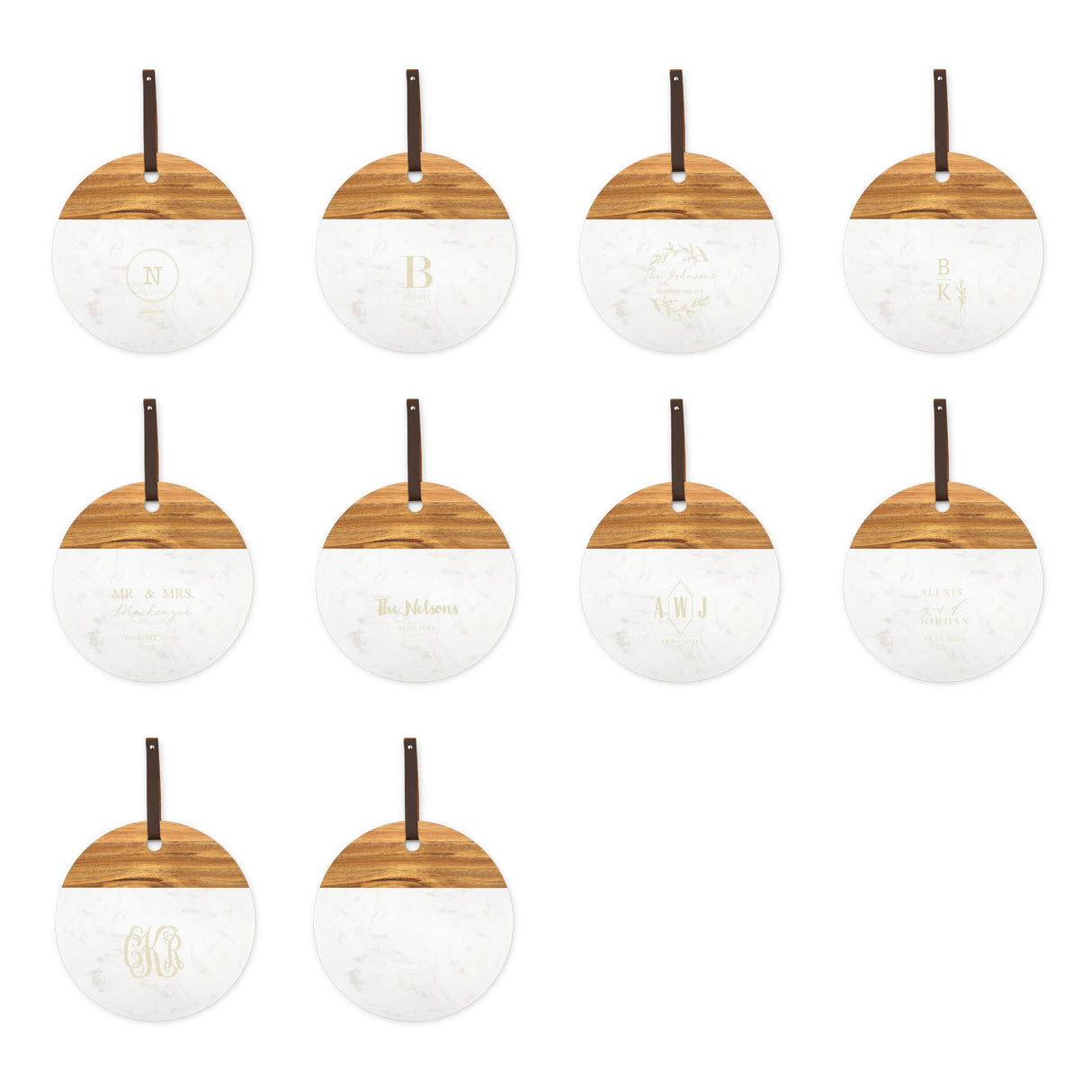 Weddingstar Custom Engraved Circular Wooden Acacia Plank & Marble Cutting Board Serving Tray - Mr. & Mrs. WEDDINGSTAR